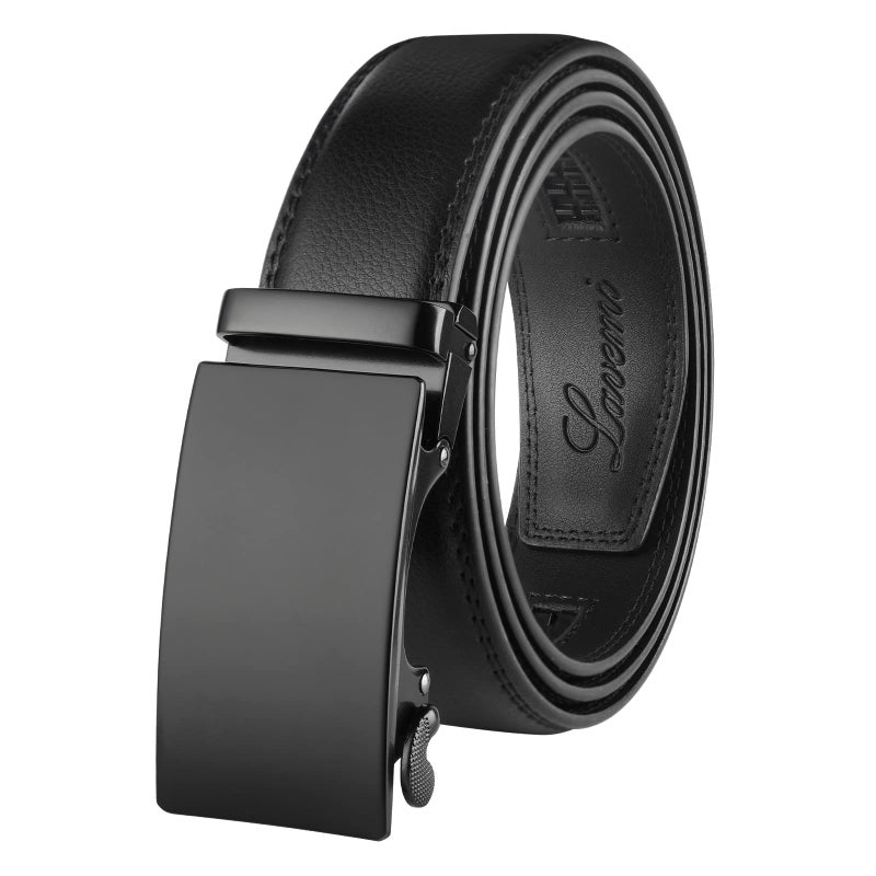 Lavemi Men's Real Leather Ratchet Dress Casual Belt, Cut to Exact Fit,Elegant Gift Box(25-0711 Black Buckle 52") - Image 1